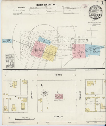 Sanborn Fire Insurance Map from Longview, Gregg County, Texas (1890), Sheet #0001 - Historic Sanborn Fire Insurance Map Print, vintage old map wall art, antique decor, genealogy gift, Texas Texas map