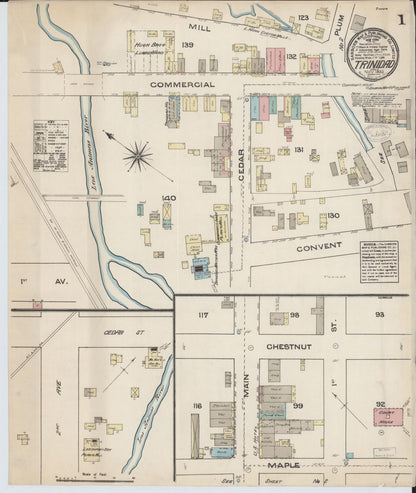 Sanborn Fire Insurance Map from Trinidad, Las Animas County, Colorado (1883), Sheet #0001 - Complete Map Set gallery image, historic Sanborn map, vintage wall art, Colorado Colorado