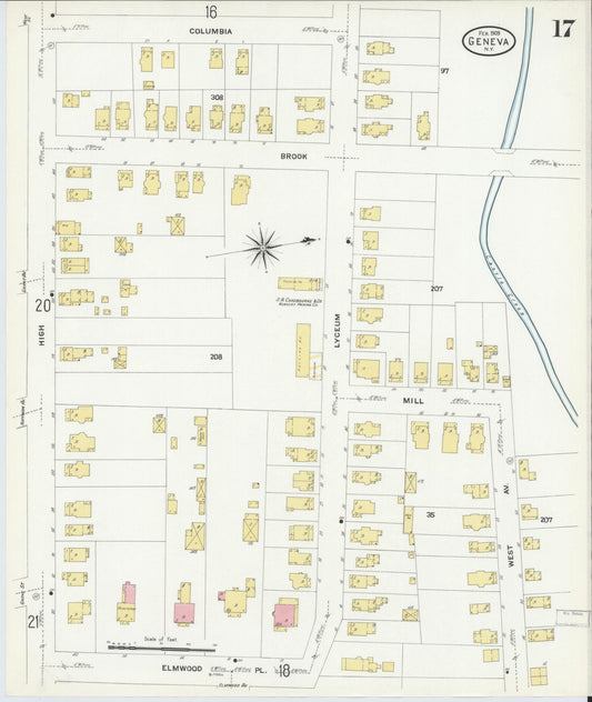 Sanborn Fire Insurance Map from Geneva, Ontario County, New York (1909), Sheet #0017 - Historic Sanborn Fire Insurance Map Print, vintage old map wall art, antique decor, genealogy gift, New York New York map
