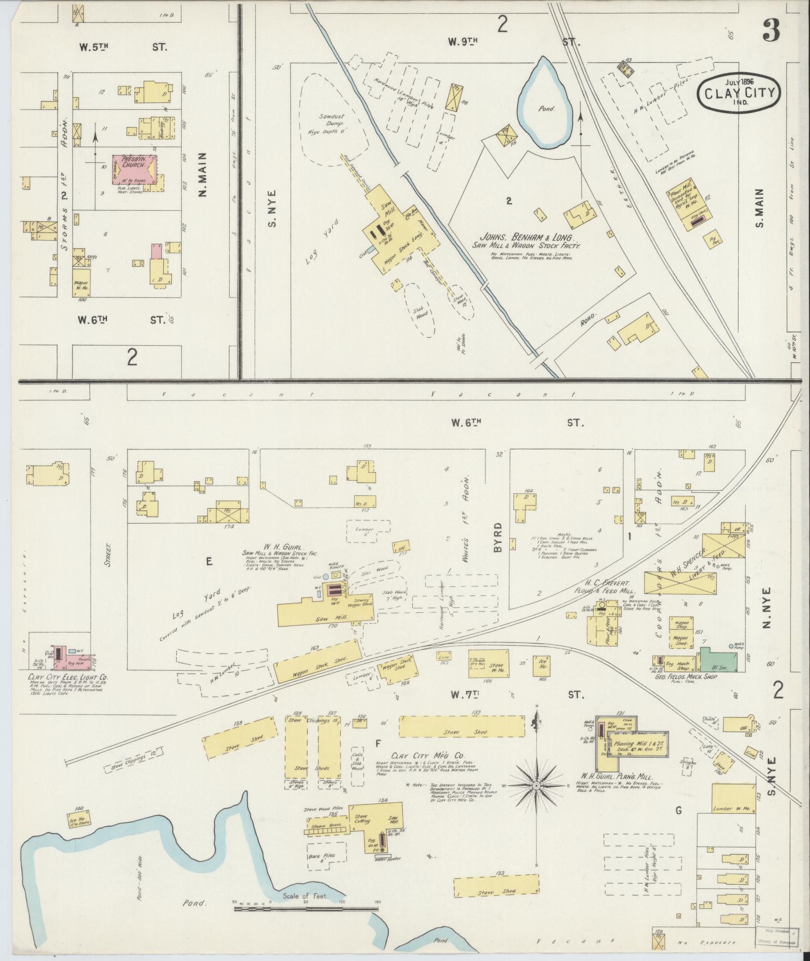 Sanborn Fire Insurance Map from Clay City, Clay County, Indiana (1896), Sheet #0003 - Complete Map Set gallery image, historic Sanborn map, vintage wall art, Indiana Indiana