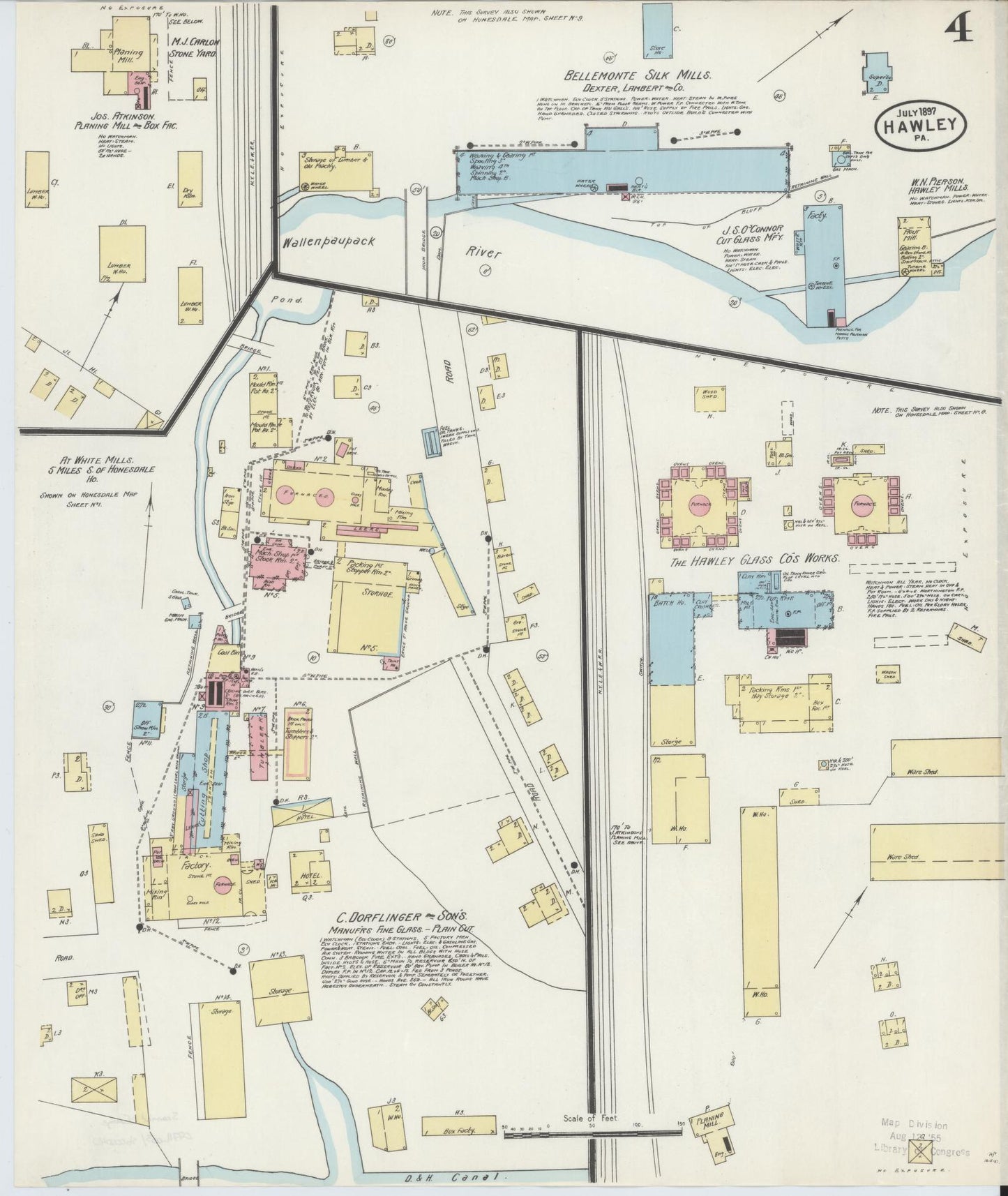 Sanborn Fire Insurance Map from Hawley, Wayne County, Pennsylvania (1897), Sheet #0004 - Historic Sanborn Fire Insurance Map Print, vintage old map wall art, antique decor, genealogy gift, Pennsylvania Pennsylvania map