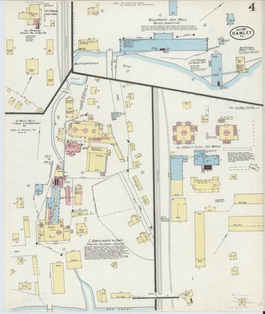 Sanborn Fire Insurance Map from Hawley, Wayne County, Pennsylvania (1897), Sheet #0004 - Historic Sanborn Fire Insurance Map Print, vintage old map wall art, antique decor, genealogy gift, Pennsylvania Pennsylvania map