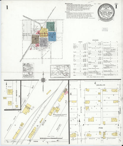 Sanborn Fire Insurance Map from Scotland, Bon Homme County, South Dakota (1923), Sheet #0001 - Complete Map Set gallery image, historic Sanborn map, vintage wall art, South Dakota South Dakota