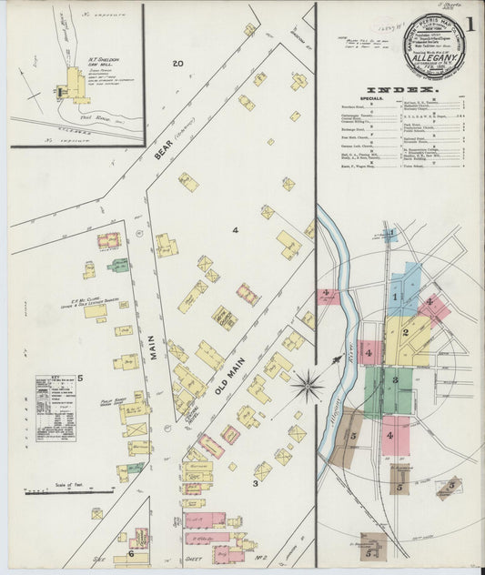 Sanborn Fire Insurance Map from Allegany, Cattaraugus County, New York (1891), Sheet #0001 - Historic Sanborn Fire Insurance Map Print, vintage old map wall art, antique decor, genealogy gift, New York New York map