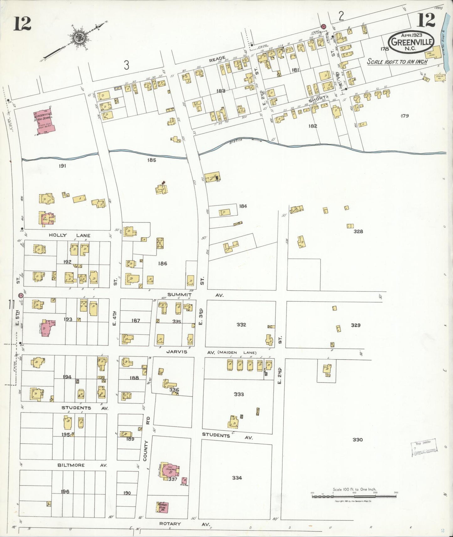 Sanborn Fire Insurance Map from Greenville, Pitt County, North Carolina (1923), Sheet #0012 - Complete Map Set gallery image, historic Sanborn map, vintage wall art, North Carolina North Carolina