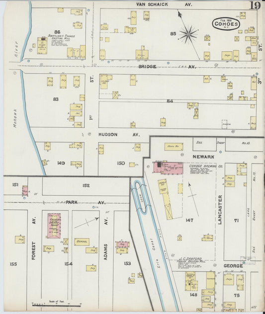 Sanborn Fire Insurance Map from Cohoes, Albany County, New York (1891), Sheet #0019 - Historic Sanborn Fire Insurance Map Print, vintage old map wall art, antique decor, genealogy gift, New York New York map