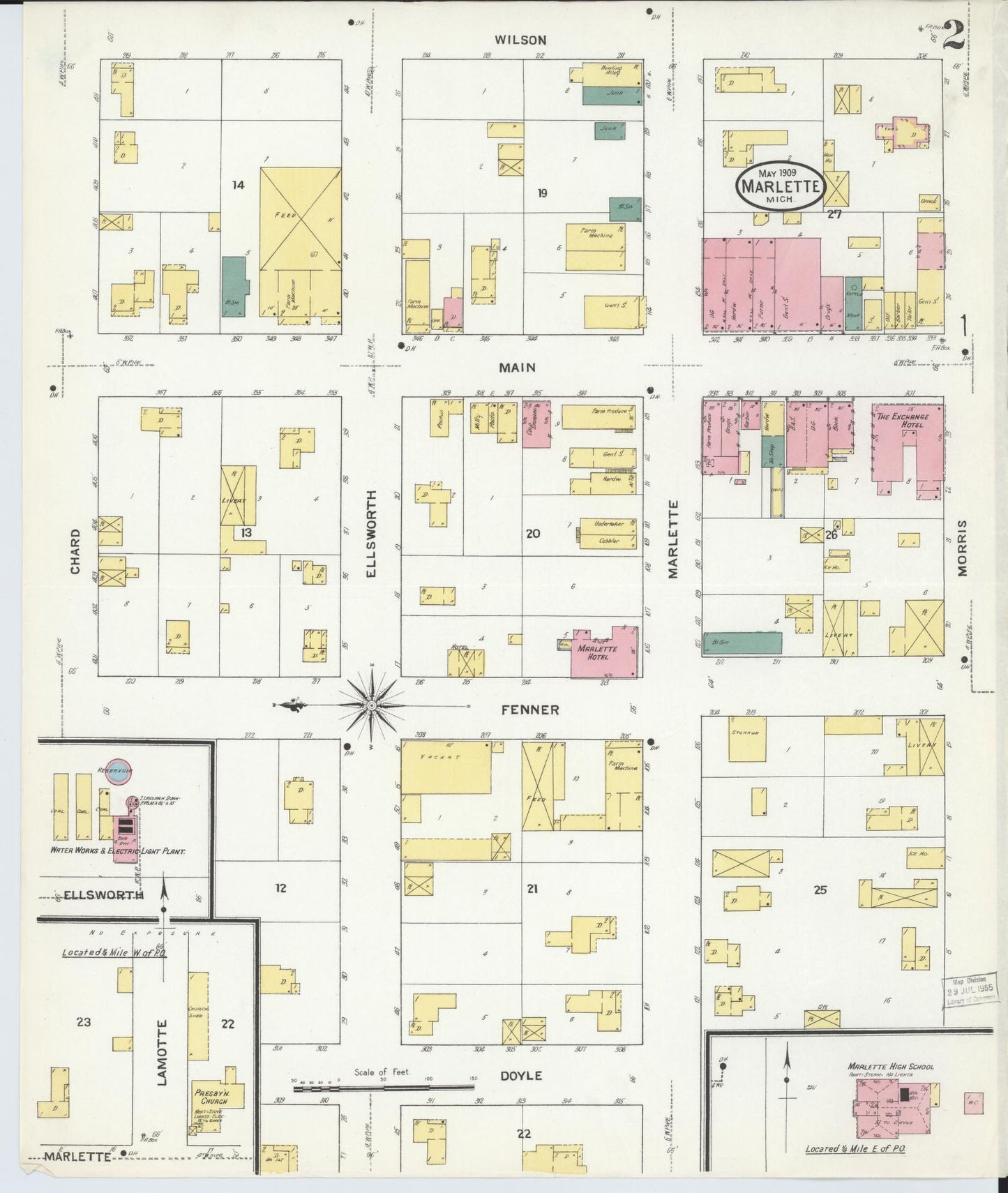 Sanborn Fire Insurance Map from Marlette, Sanilac County, Michigan (1909), Sheet #0002 - Complete Map Set gallery image, historic Sanborn map, vintage wall art, Michigan Michigan