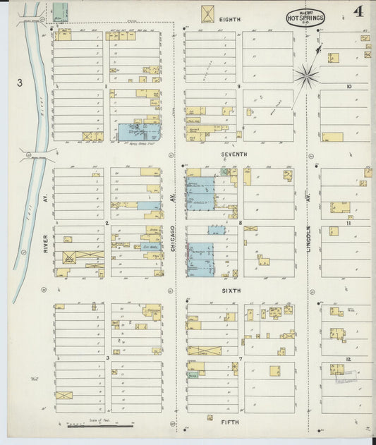 Sanborn Fire Insurance Map from Hot Springs, Fall River County, South Dakota (1897), Sheet #0004 - Historic Sanborn Fire Insurance Map Print, vintage old map wall art, antique decor, genealogy gift, South Dakota South Dakota map