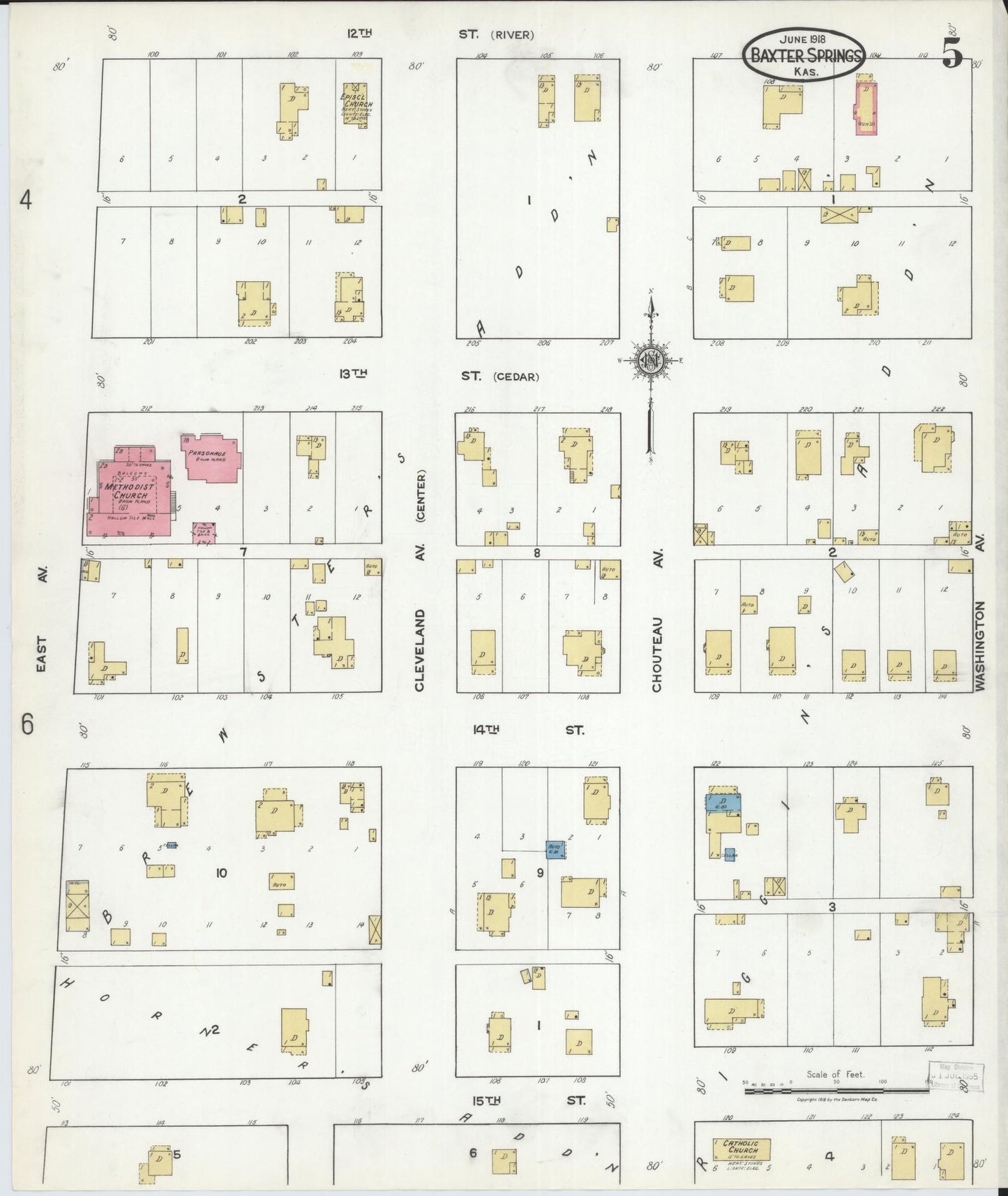 Sanborn Fire Insurance Map from Baxter Springs, Cherokee County, Kansas (1918), Sheet #0005 - Complete Map Set gallery image, historic Sanborn map, vintage wall art, Kansas Kansas