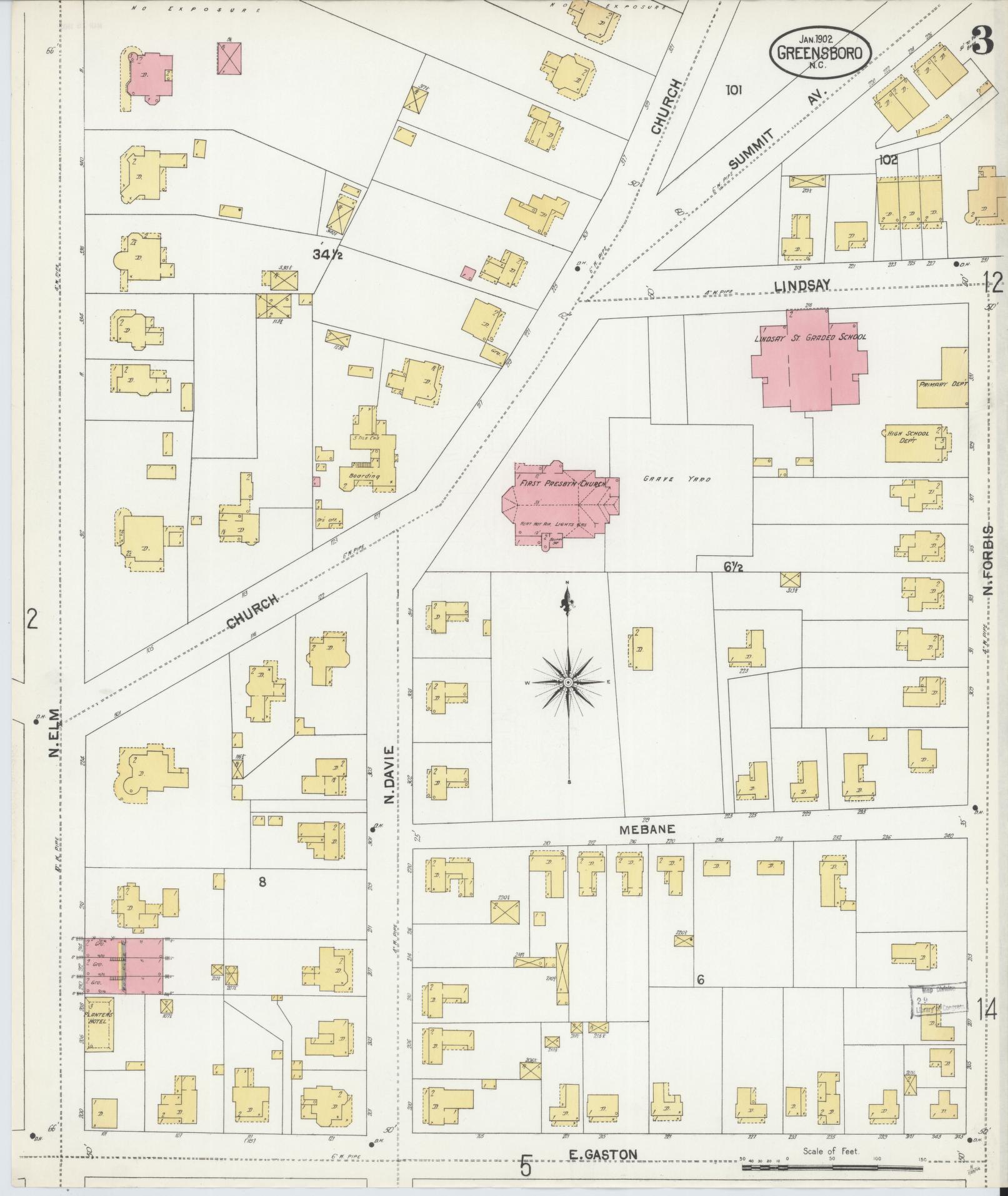 Sanborn Fire Insurance Map from Greensboro, Guilford County, North Carolina (1902), Sheet #0003 - Complete Map Set gallery image, historic Sanborn map, vintage wall art, North Carolina North Carolina