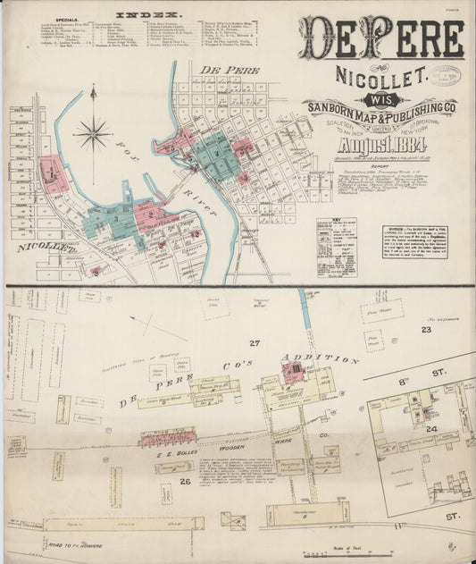 Sanborn Fire Insurance Map from De Pere, Brown County, Wisconsin (1884), Sheet #0001 - Complete Map Set gallery image, historic Sanborn map, vintage wall art, Wisconsin Wisconsin