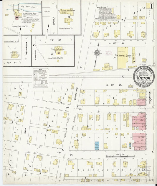 Sanborn Fire Insurance Map from Victor, Iowa County, Iowa (1911), Sheet #0001 - Historic Sanborn Fire Insurance Map Print, vintage old map wall art
