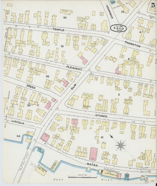Sanborn Fire Insurance Map from Saco, York County, Maine (1891), Sheet #0005 - Historic Sanborn Fire Insurance Map Print, vintage old map wall art, antique decor, genealogy gift, Maine Maine map