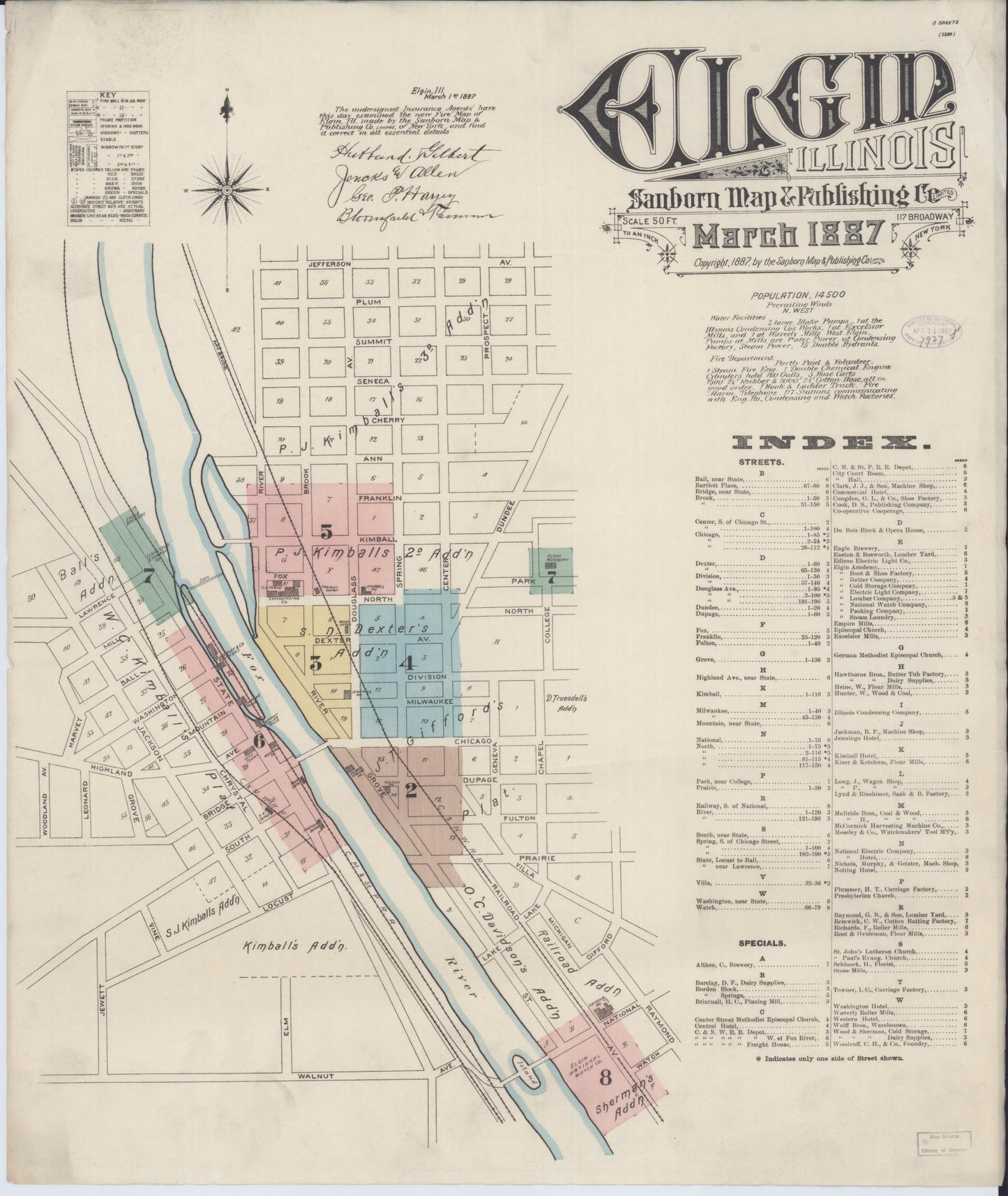 Sanborn Fire Insurance Map from Elgin, Kane County, Illinois (1887), Sheet #0001 - Historic Sanborn Fire Insurance Map Print, vintage old map wall art, antique decor, genealogy gift, Illinois Illinois map