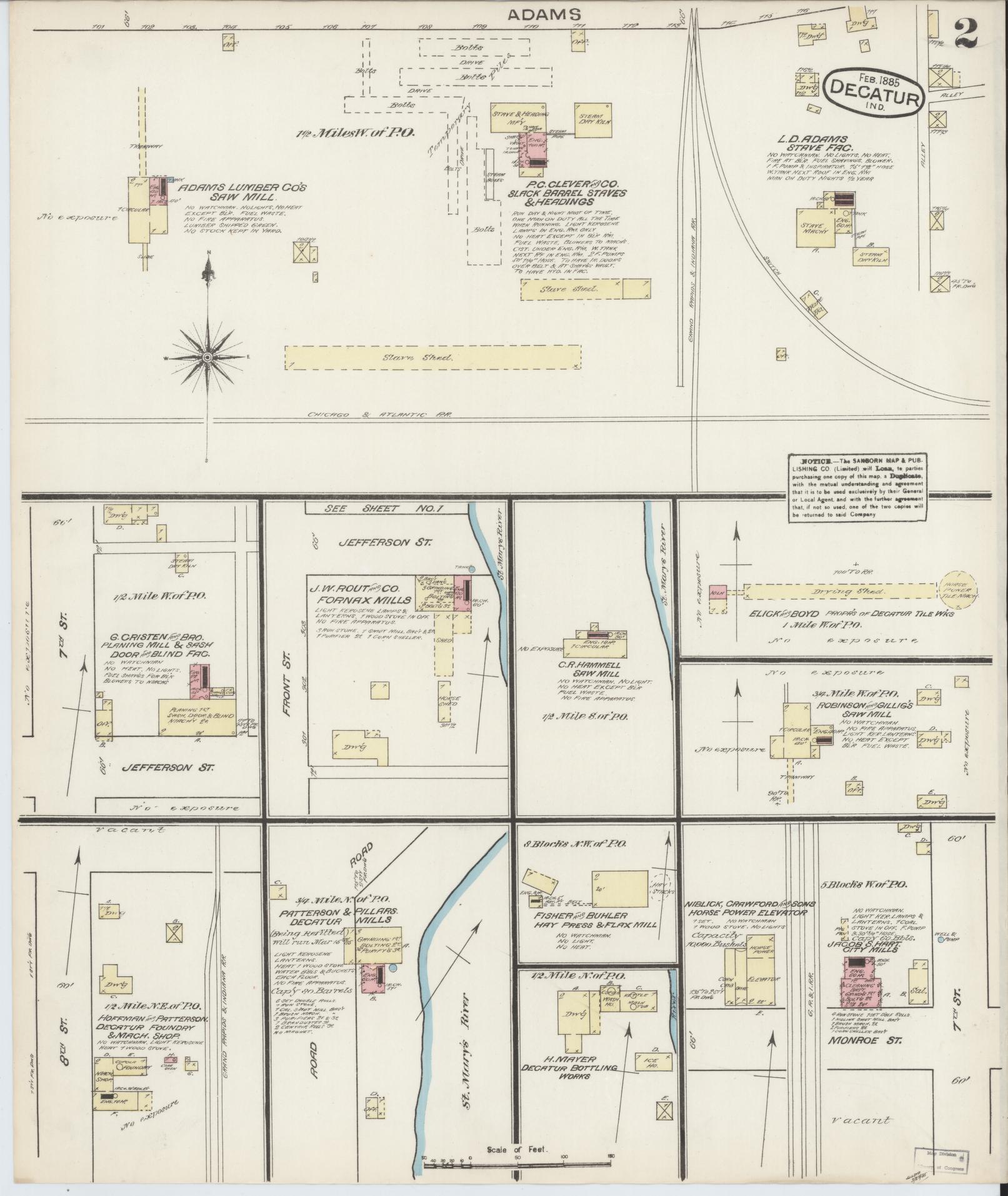 Sanborn Fire Insurance Map from Decatur, Adams County, Indiana (1885), Sheet #0002 - Complete Map Set gallery image, historic Sanborn map, vintage wall art, Indiana Indiana