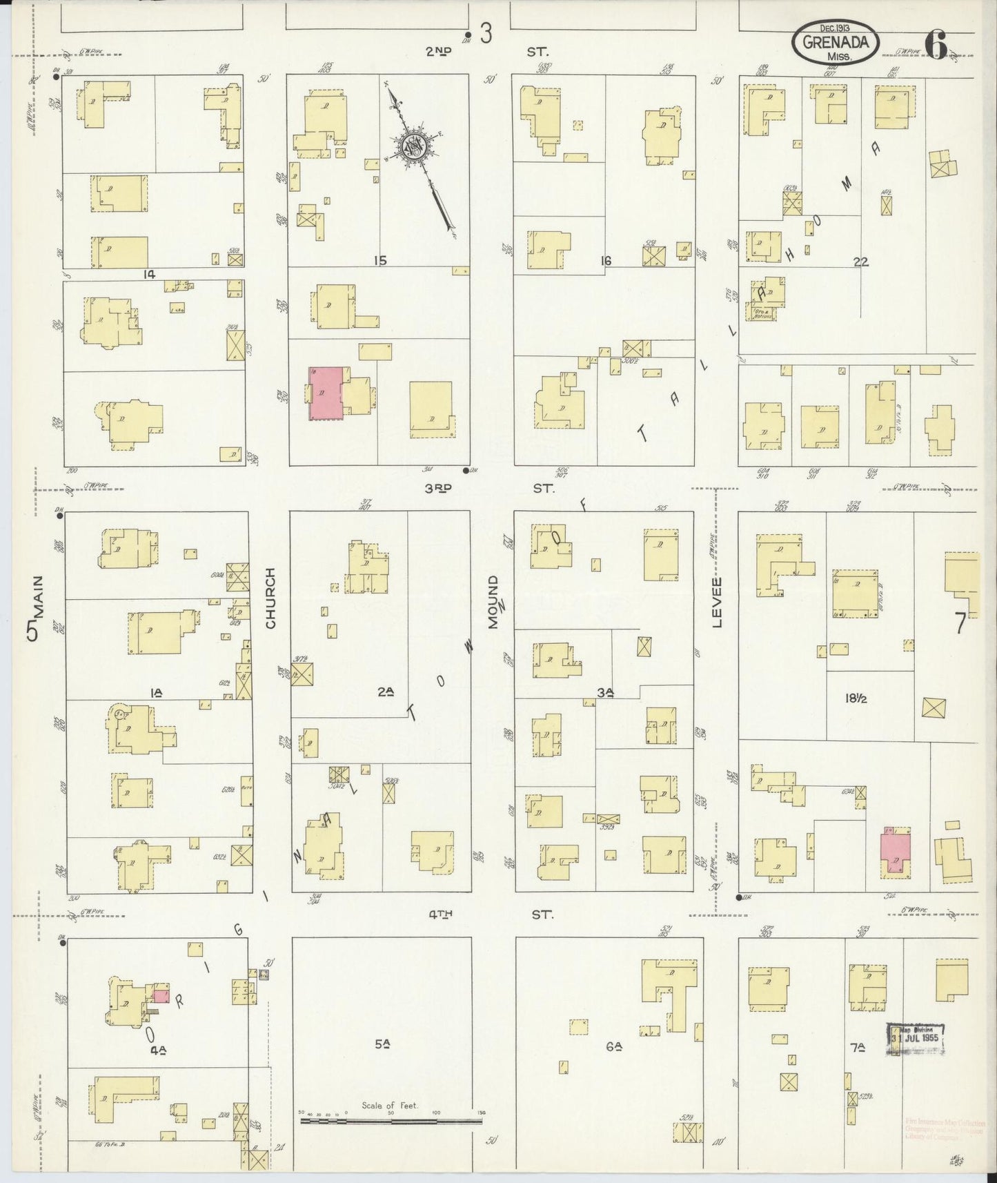Sanborn Fire Insurance Map from Grenada, Grenada County, Mississippi (1913), Sheet #0006 - Historic Sanborn Fire Insurance Map Print, vintage old map wall art, antique decor, genealogy gift, Mississippi Mississippi map