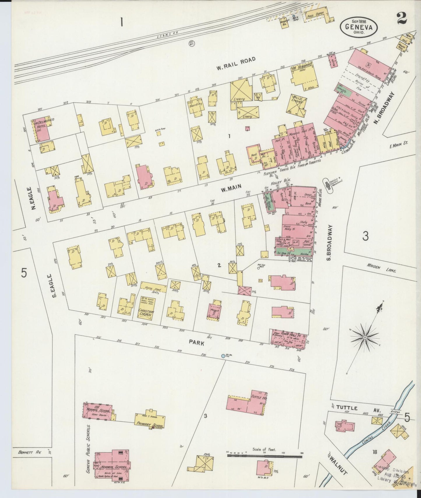 Sanborn Fire Insurance Map from Geneva, Ashtabula County, Ohio (1898), Sheet #0002 - Historic Sanborn Fire Insurance Map Print, vintage old map wall art, antique decor, genealogy gift, Ohio Ohio map