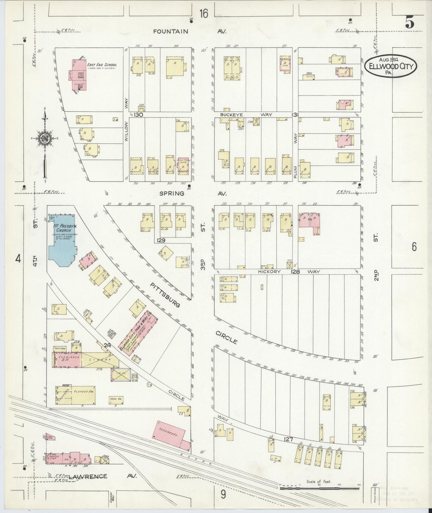 Sanborn Fire Insurance Map from Ellwood City, Lawrence County, Pennsylvania (1914), Sheet #0005 - Historic Sanborn Fire Insurance Map Print, vintage old map wall art, antique decor, genealogy gift, Pennsylvania Pennsylvania map