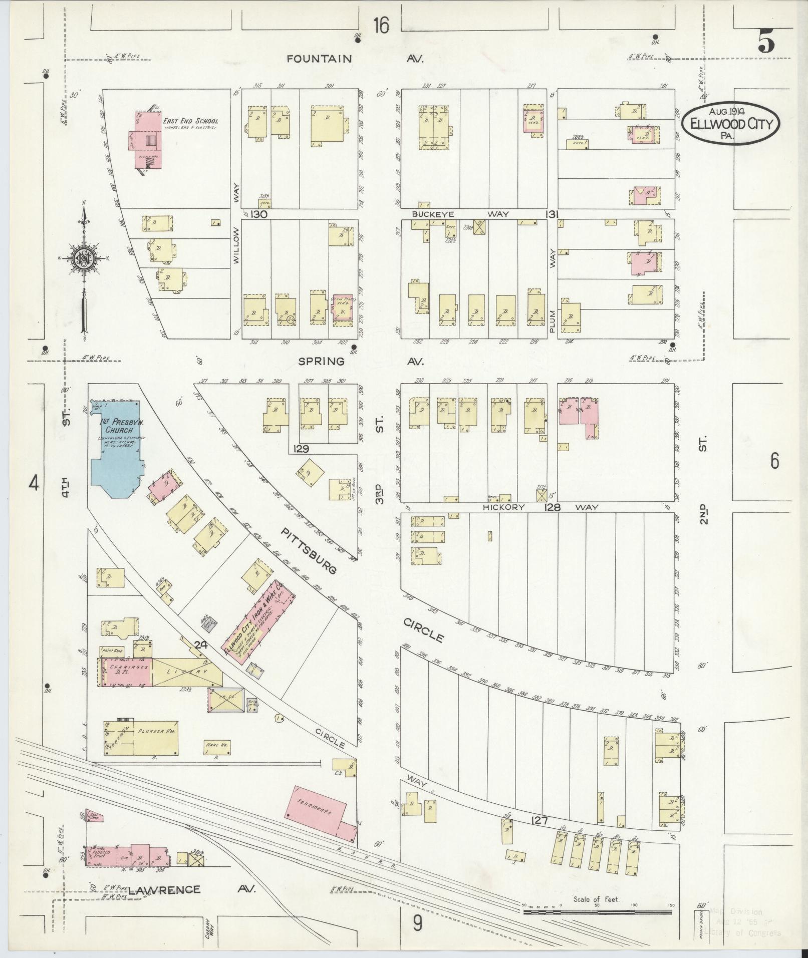 Sanborn Fire Insurance Map from Ellwood City, Lawrence County, Pennsylvania (1914), Sheet #0005 - Historic Sanborn Fire Insurance Map Print, vintage old map wall art, antique decor, genealogy gift, Pennsylvania Pennsylvania map