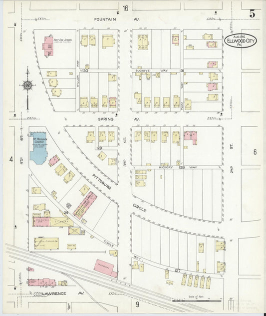 Sanborn Fire Insurance Map from Ellwood City, Lawrence County, Pennsylvania (1914), Sheet #0005 - Historic Sanborn Fire Insurance Map Print, vintage old map wall art, antique decor, genealogy gift, Pennsylvania Pennsylvania map