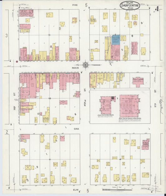 Sanborn Fire Insurance Map from Sauk Centre, Stearns County, Minnesota (1916), Sheet #0004 - Historic Sanborn Fire Insurance Map Print, vintage old map wall art, antique decor, genealogy gift, Minnesota Minnesota map
