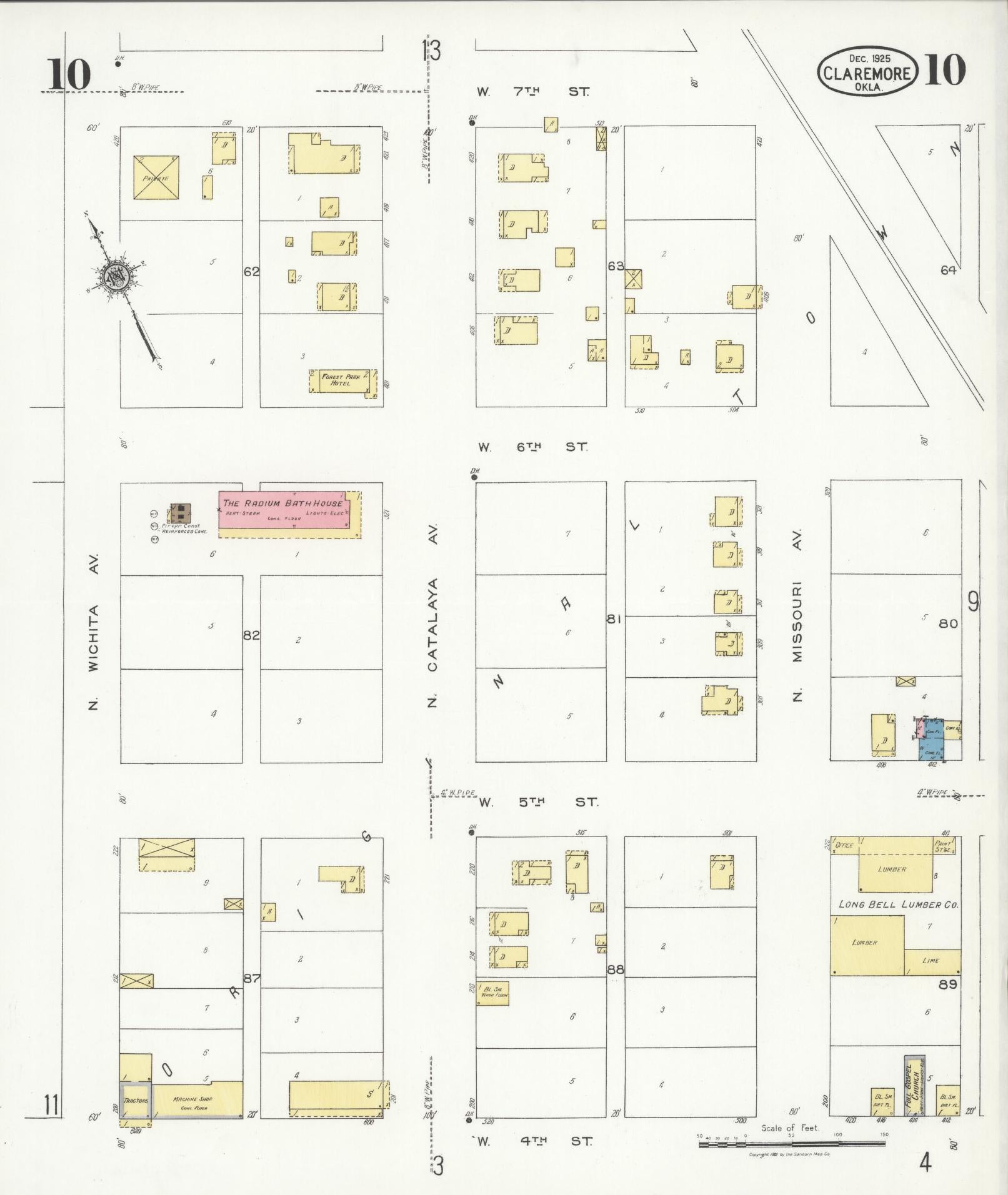 Sanborn Fire Insurance Map from Claremore, Rogers County, Oklahoma (1925), Sheet #0010 - Historic Sanborn Fire Insurance Map Print, vintage old map wall art, antique decor, genealogy gift, Oklahoma Oklahoma map