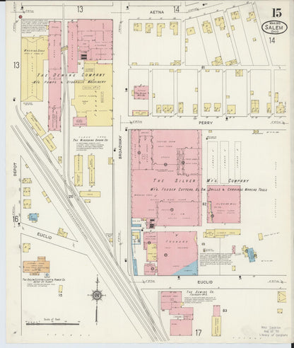 Sanborn Fire Insurance Map from Salem, Columbiana County, Ohio (1915), Sheet #0015 - Historic Sanborn Fire Insurance Map Print, vintage old map wall art, antique decor, genealogy gift, Ohio Ohio map