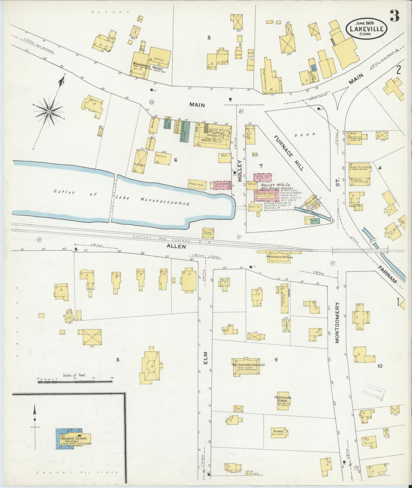 Sanborn Fire Insurance Map from Lakeville, Litchfield County, Connecticut (1909), Sheet #0003 - Complete Map Set gallery image, historic Sanborn map, vintage wall art, Connecticut Connecticut