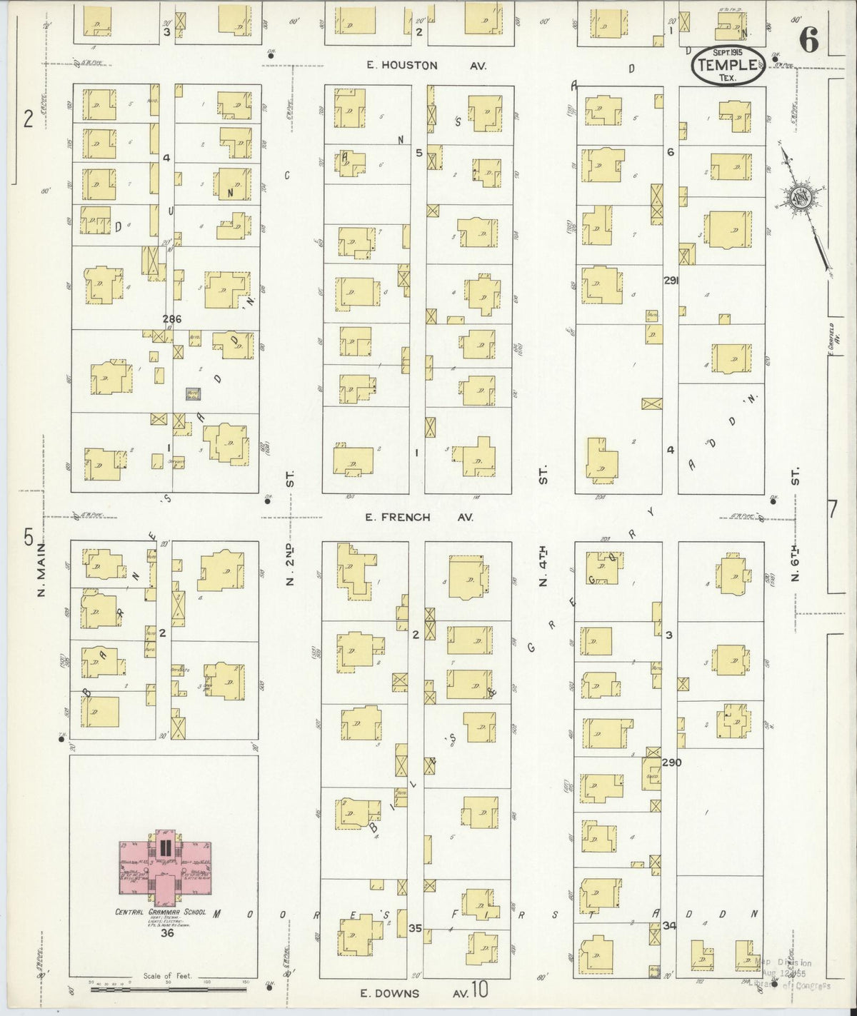 Sanborn Fire Insurance Map from Temple, Bell County, Texas (1915), Sheet #0006 - Complete Map Set gallery image, historic Sanborn map, vintage wall art, Texas Texas