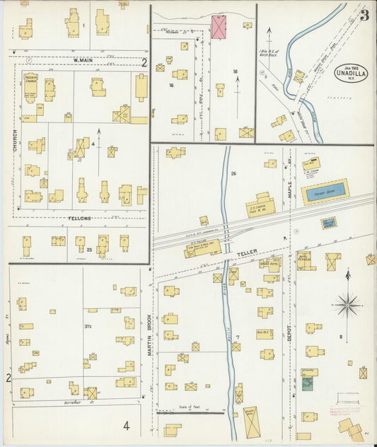 Sanborn Fire Insurance Map from Unadilla, Otsego County, New York (1903), Sheet #0003 - Historic Sanborn Fire Insurance Map Print, vintage old map wall art, antique decor, genealogy gift, New York New York map