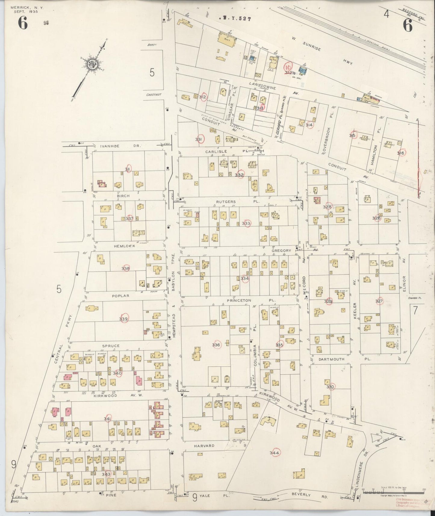 Sanborn Fire Insurance Map from Merrick, Nassau County, New York (1947), Sheet #0006 - Historic Sanborn Fire Insurance Map Print, vintage old map wall art, antique decor, genealogy gift, New York New York map