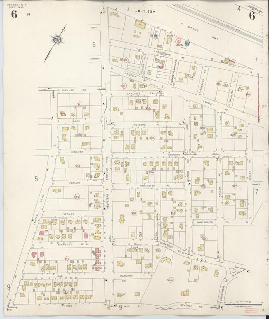 Sanborn Fire Insurance Map from Merrick, Nassau County, New York (1947), Sheet #0006 - Historic Sanborn Fire Insurance Map Print, vintage old map wall art, antique decor, genealogy gift, New York New York map
