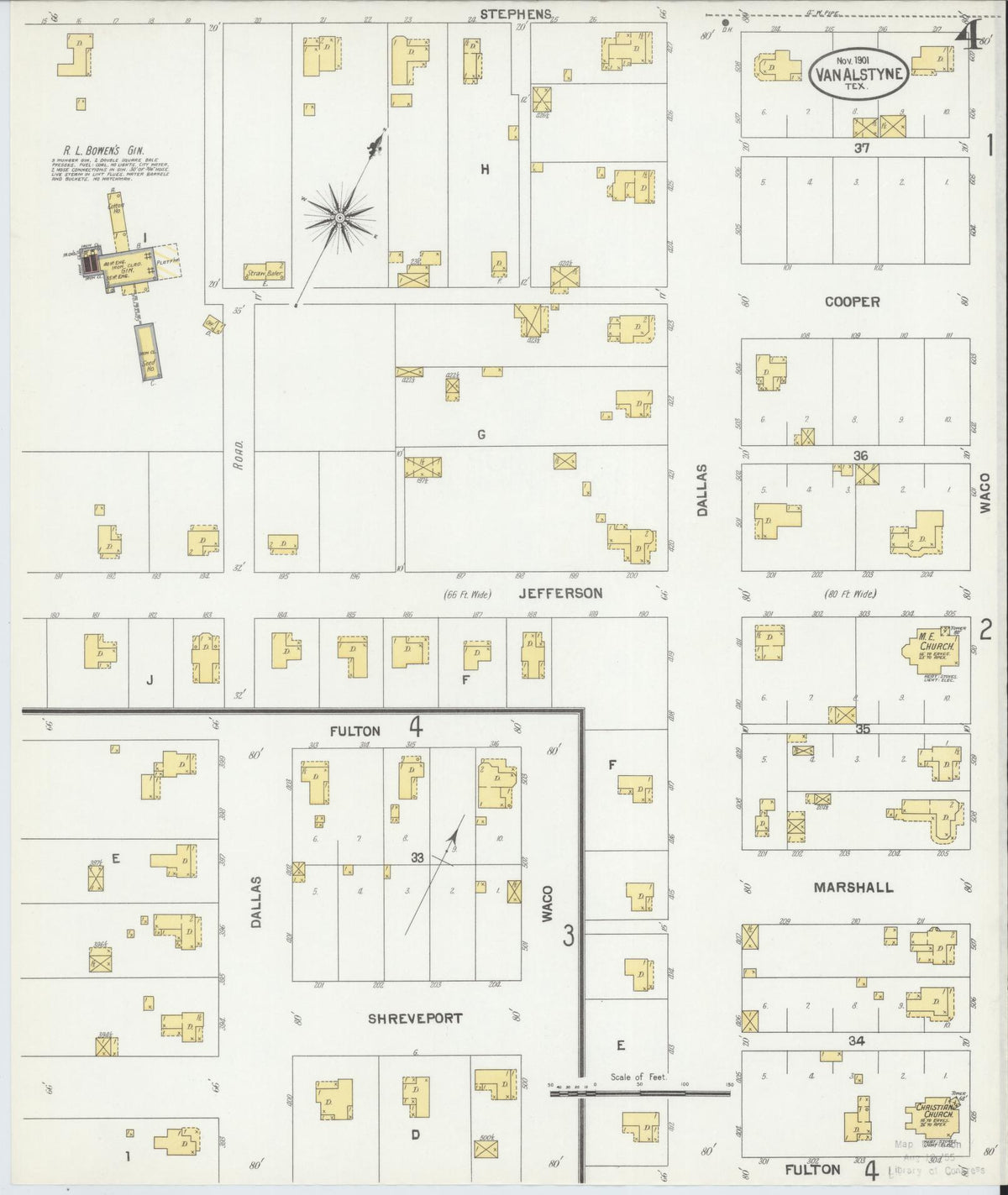 Sanborn Fire Insurance Map from Van Alstyne, Grayson County, Texas (1901), Sheet #0004 - Complete Map Set gallery image, historic Sanborn map, vintage wall art, Texas Texas