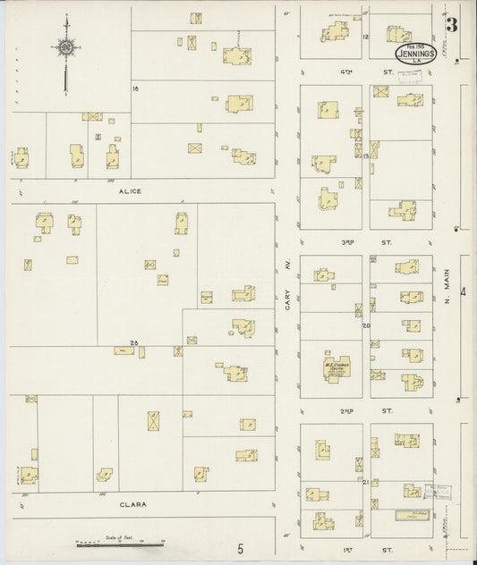 Sanborn Fire Insurance Map from Jennings, Jefferson Davis Parish, Louisiana (1915), Sheet #0003 - Historic Sanborn Fire Insurance Map Print, vintage old map wall art, antique decor, genealogy gift, Louisiana Louisiana map