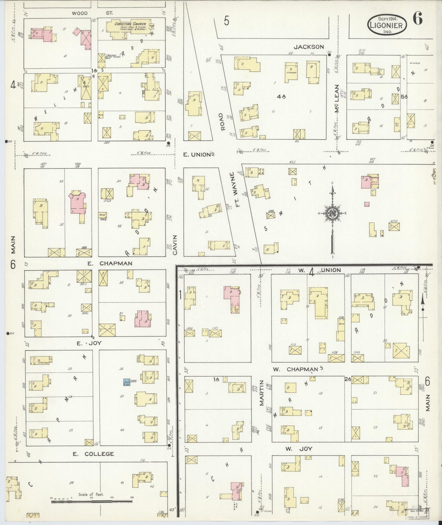 Sanborn Fire Insurance Map from Ligonier, Noble County, Indiana (1914), Sheet #0006 - Complete Map Set gallery image, historic Sanborn map, vintage wall art, Indiana Indiana