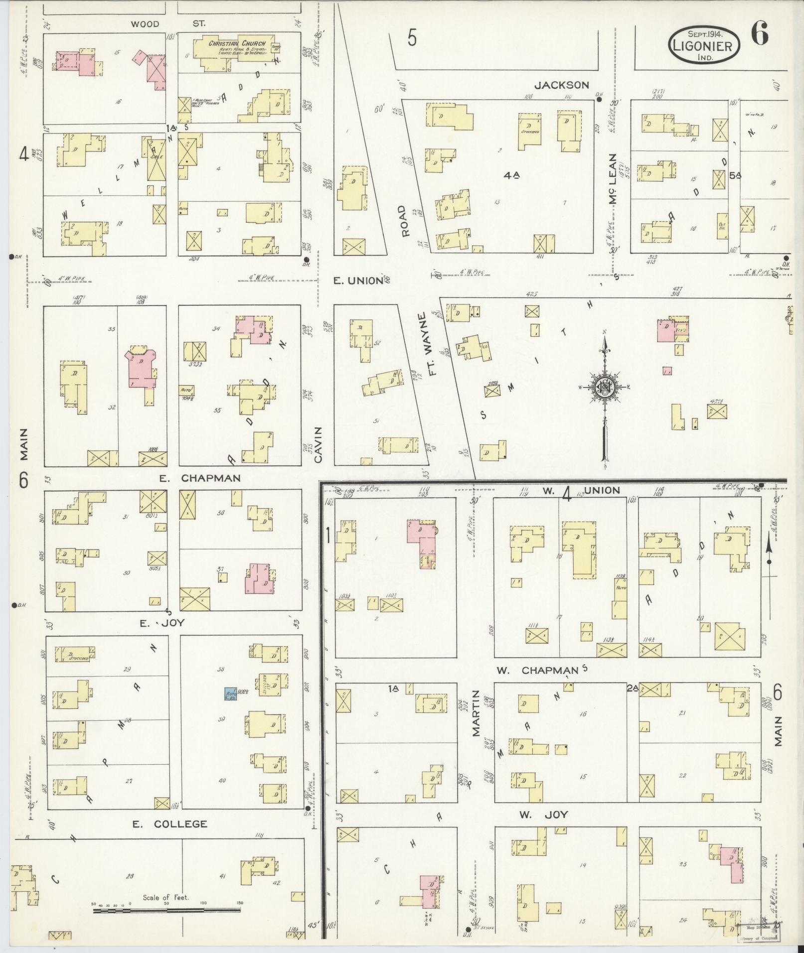 Sanborn Fire Insurance Map from Ligonier, Noble County, Indiana (1914), Sheet #0006 - Complete Map Set gallery image, historic Sanborn map, vintage wall art, Indiana Indiana