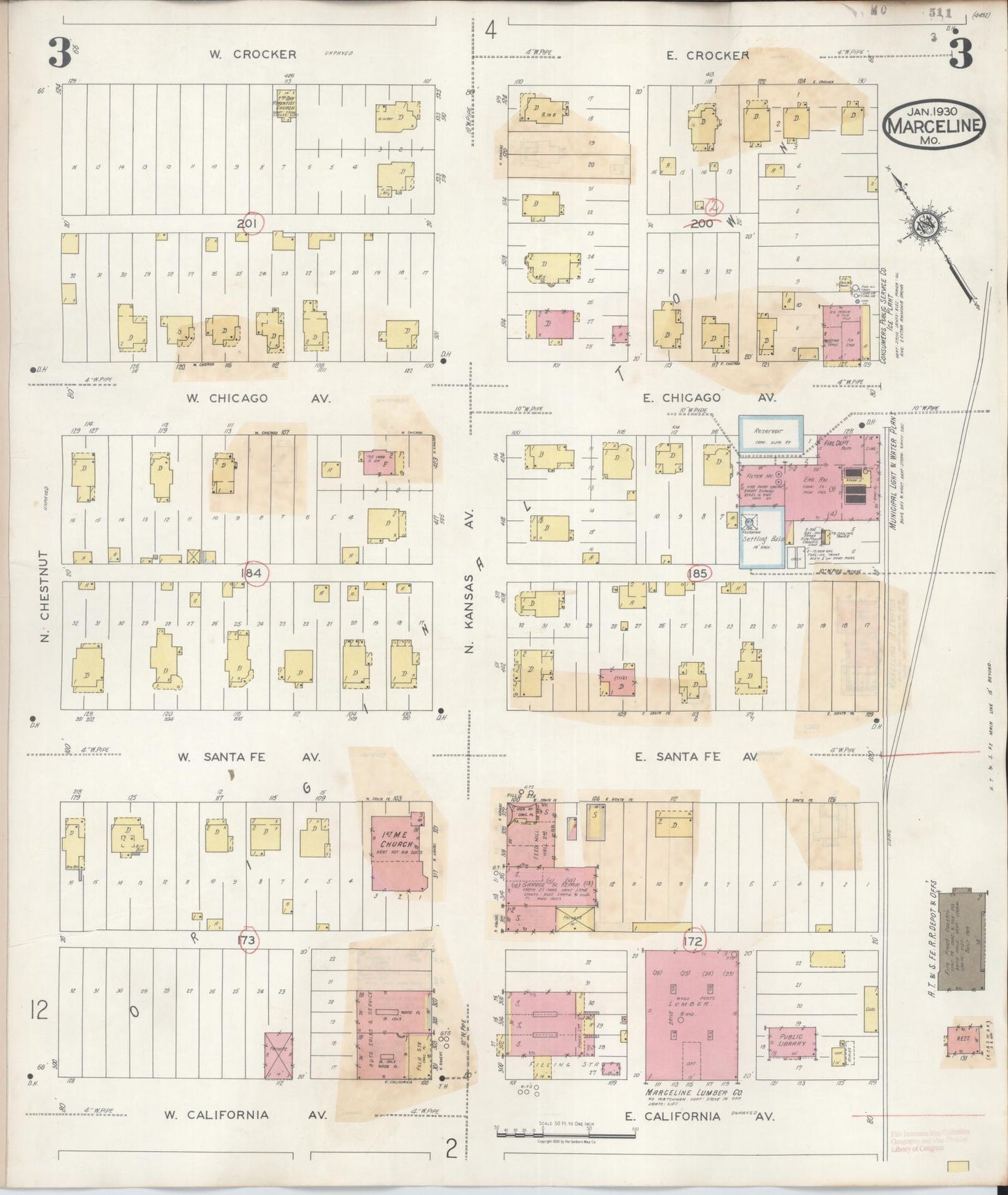 Sanborn Fire Insurance Map from Marceline, Linn County, Missouri (1939), Sheet #0003 - Complete Map Set gallery image, historic Sanborn map, vintage wall art, Missouri Missouri