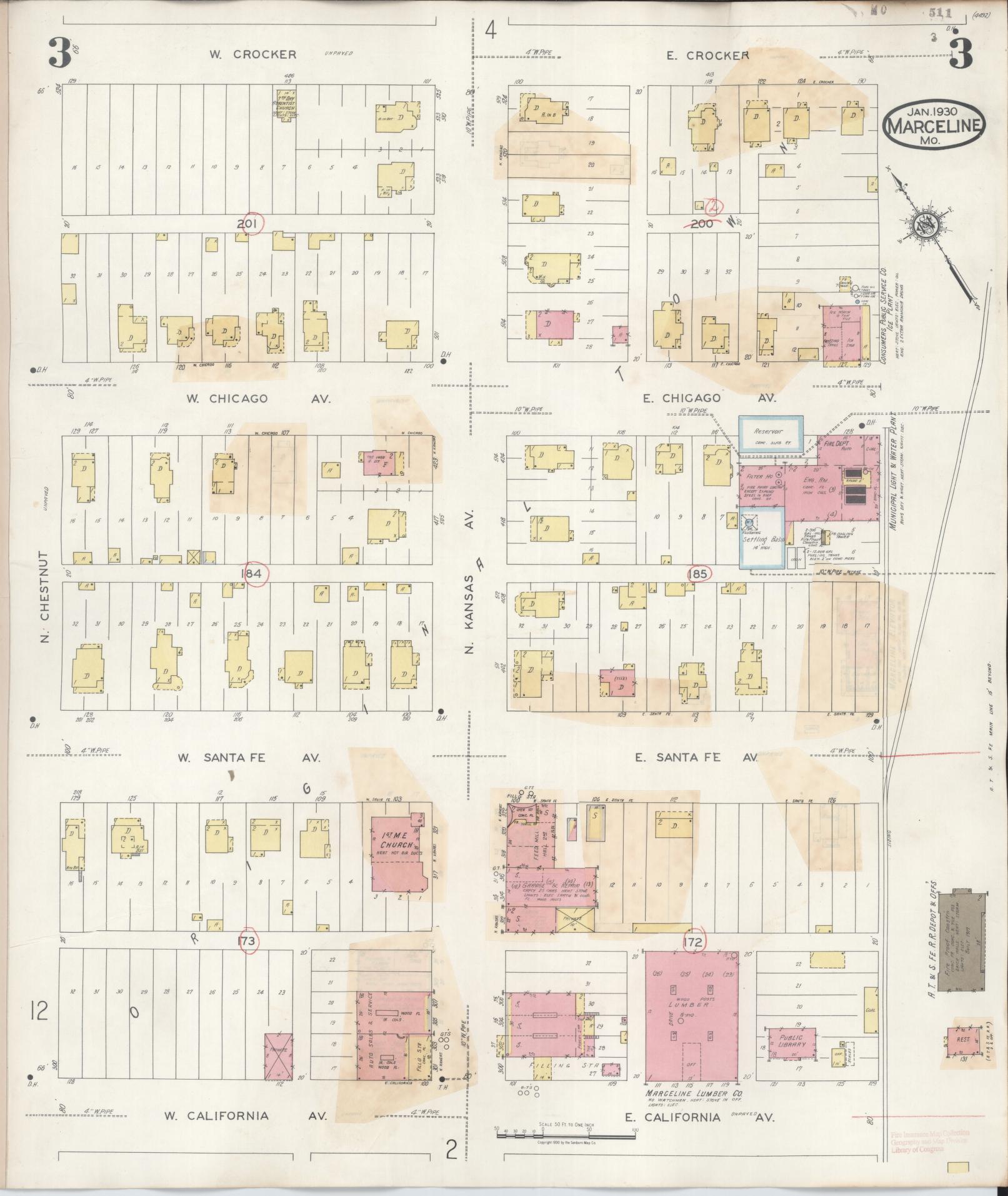 Sanborn Fire Insurance Map from Marceline, Linn County, Missouri (1939), Sheet #0003 - Complete Map Set gallery image, historic Sanborn map, vintage wall art, Missouri Missouri