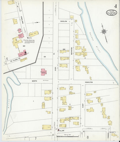 Sanborn Fire Insurance Map from Clinton, Worcester County, Massachusetts (1911), Sheet #0004 - Historic Sanborn Fire Insurance Map Print, vintage old map wall art, antique decor, genealogy gift, Massachusetts Massachusetts map