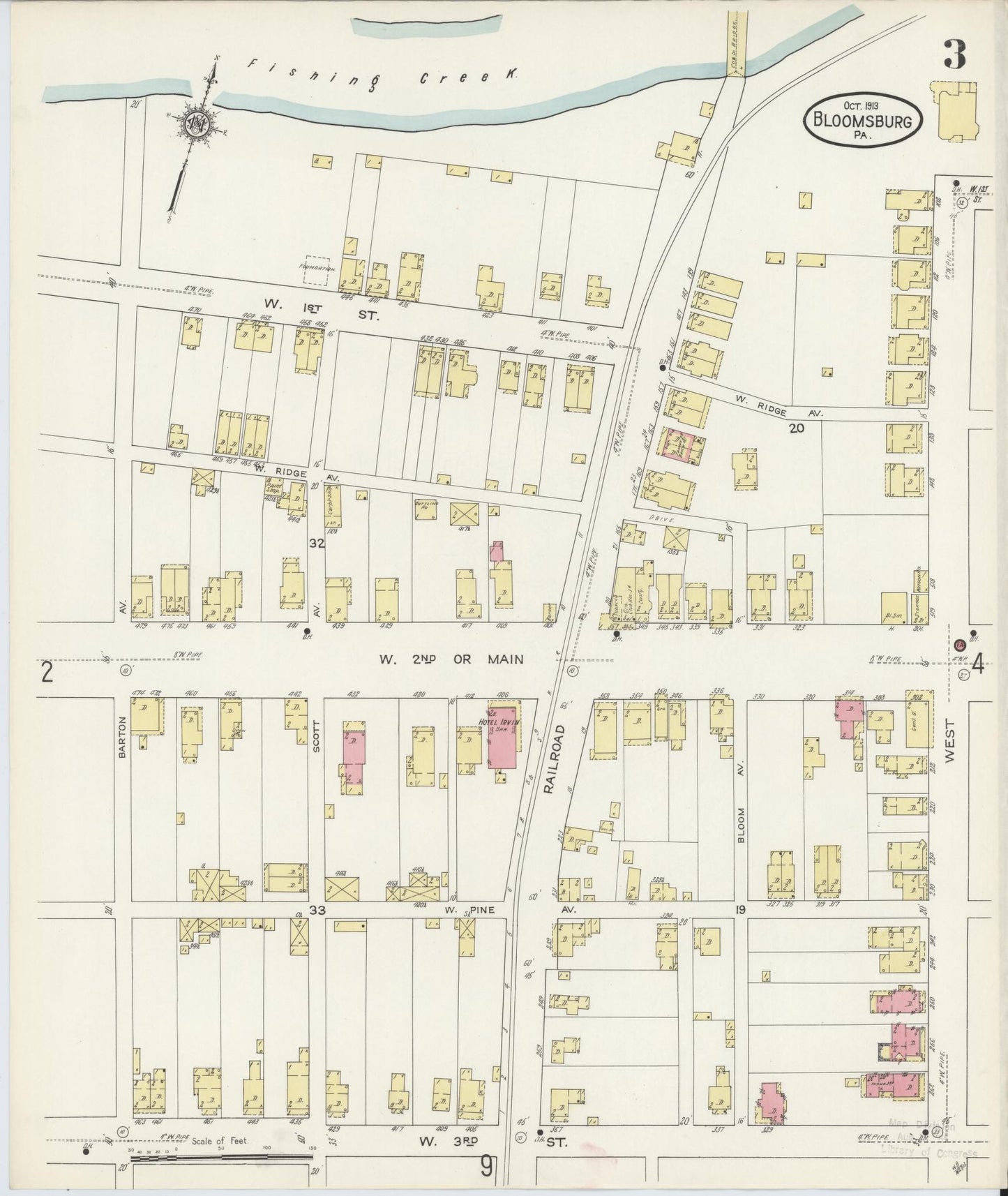 Sanborn Fire Insurance Map from Bloomsburg, Columbia County, Pennsylvania (1913), Sheet #0003 - Historic Sanborn Fire Insurance Map Print, vintage old map wall art, antique decor, genealogy gift, Pennsylvania Pennsylvania map