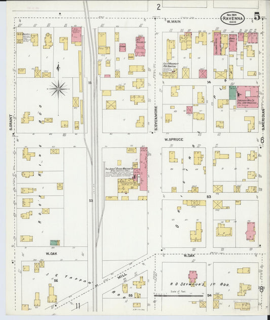Sanborn Fire Insurance Map from Ravenna, Portage County, Ohio (1904), Sheet #0005 - Historic Sanborn Fire Insurance Map Print, vintage old map wall art, antique decor, genealogy gift, Ohio Ohio map