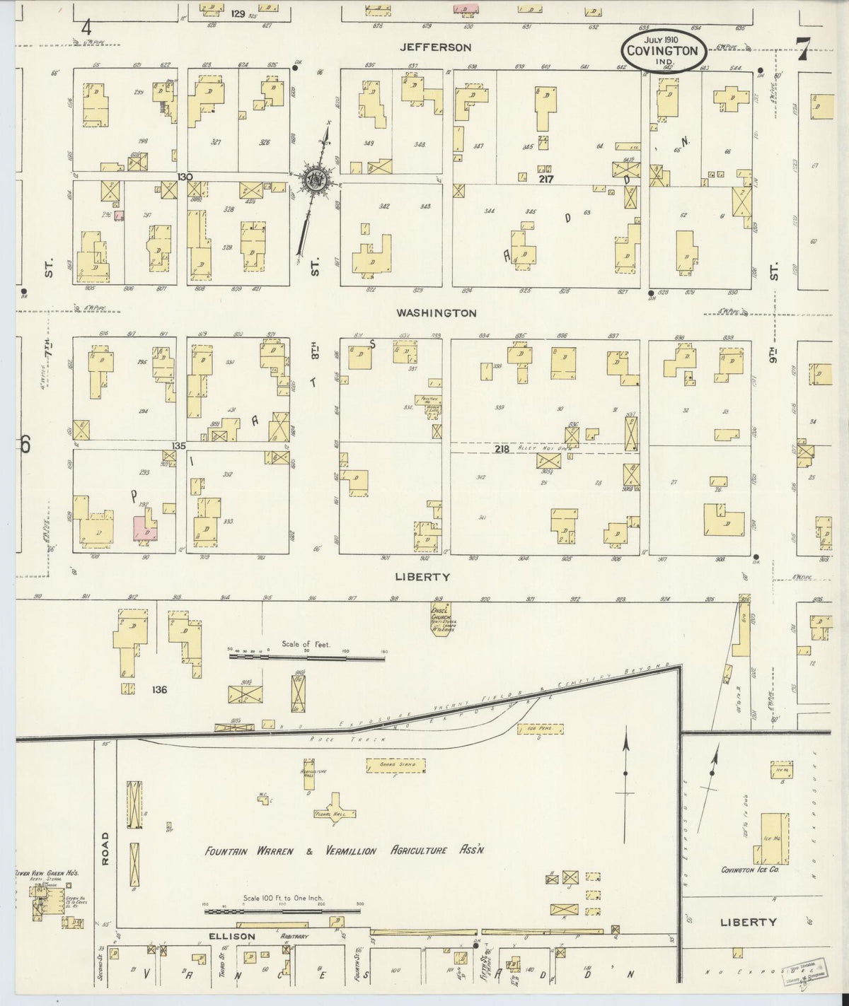 Sanborn Fire Insurance Map from Covington, Fountain County, Indiana (1910), Sheet #0007 - Historic Sanborn Fire Insurance Map Print, vintage old map wall art, antique decor, genealogy gift, Indiana Indiana map