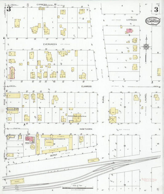 Sanborn Fire Insurance Map from Elmwood, Peoria County, Illinois (1927), Sheet #0003 - Historic Sanborn Fire Insurance Map Print, vintage old map wall art, antique decor, genealogy gift, Illinois Illinois map