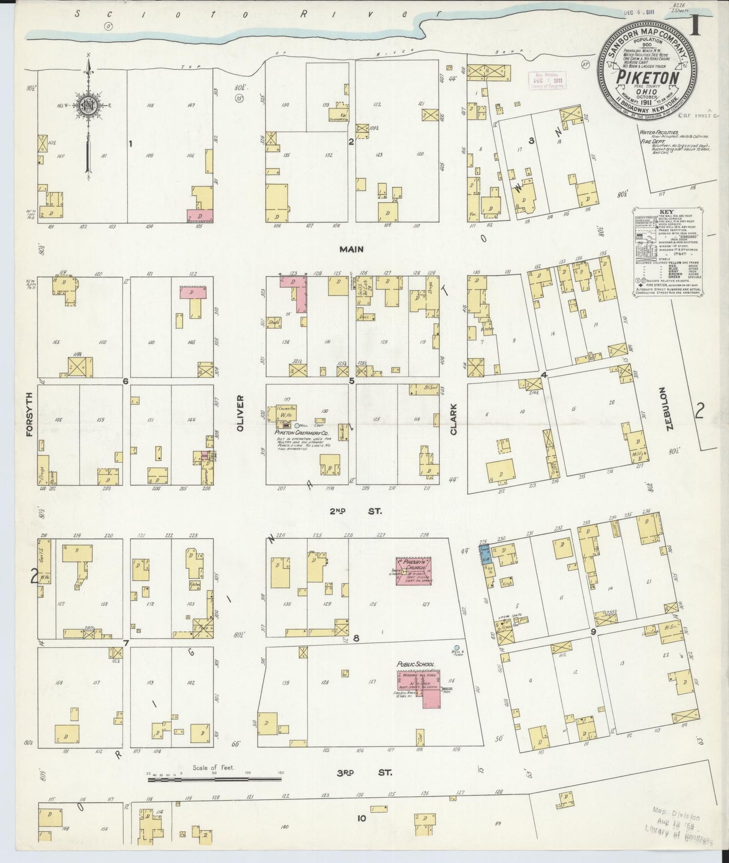 Sanborn Fire Insurance Map from Piketon, Pike County, Ohio (1911), Sheet #0001 - Historic Sanborn Fire Insurance Map Print, vintage old map wall art, antique decor, genealogy gift, Ohio Ohio map