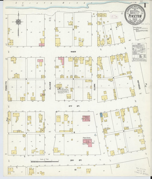 Sanborn Fire Insurance Map from Piketon, Pike County, Ohio (1911), Sheet #0001 - Historic Sanborn Fire Insurance Map Print, vintage old map wall art, antique decor, genealogy gift, Ohio Ohio map