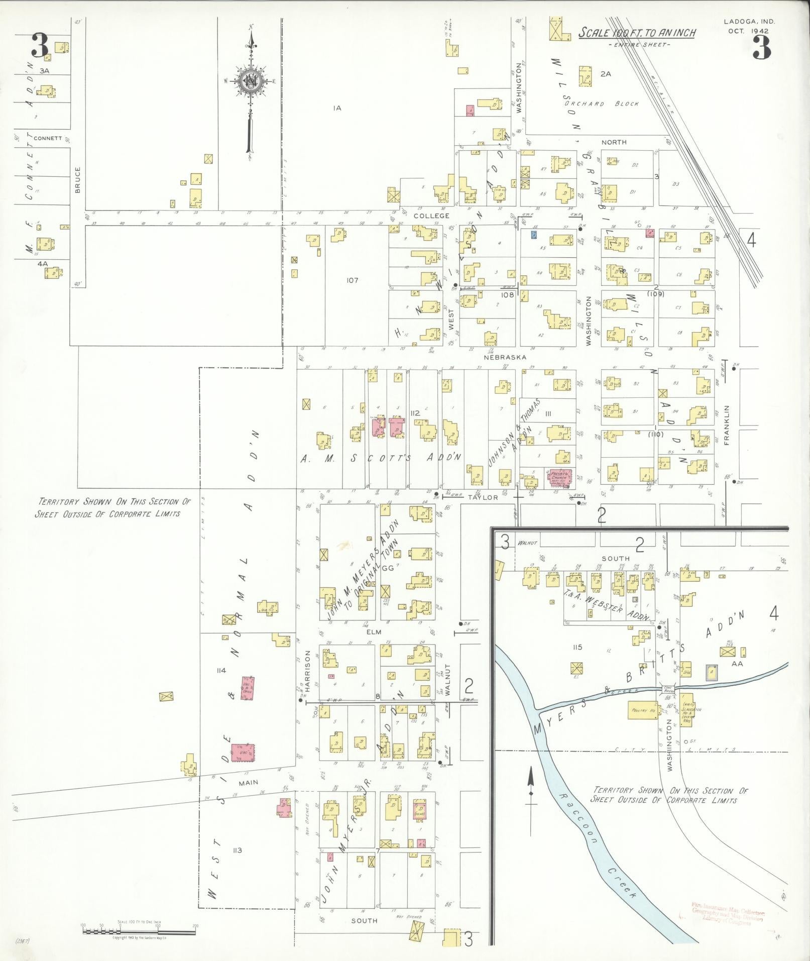 Sanborn Fire Insurance Map from Ladoga, Montgomery County, Indiana (1942), Sheet #0003 - Historic Sanborn Fire Insurance Map Print, vintage old map wall art, antique decor, genealogy gift, Indiana Indiana map