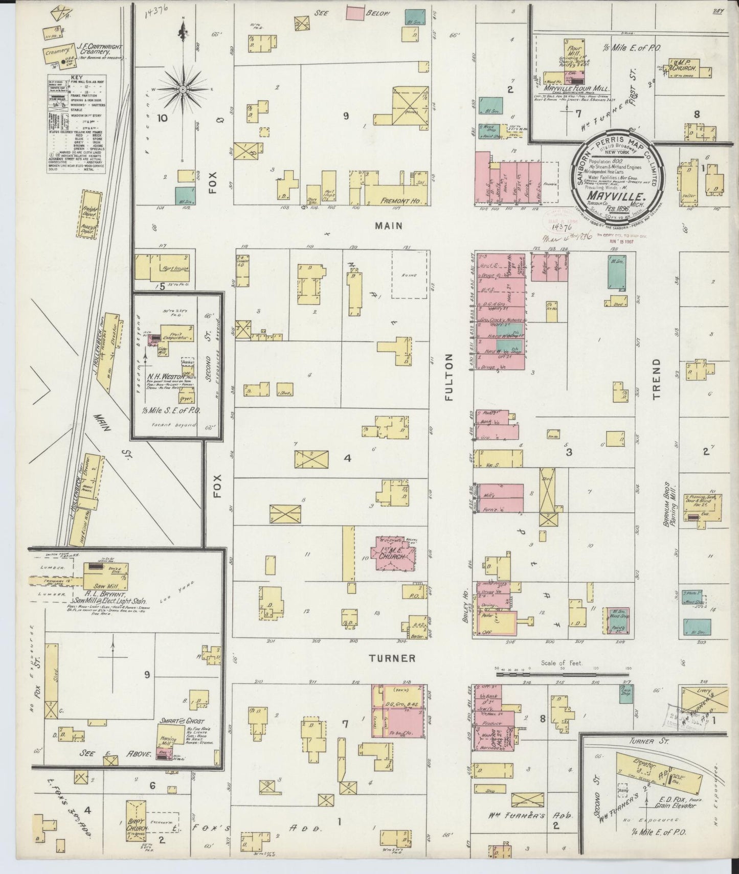 Sanborn Fire Insurance Map from Mayville, Tuscola County, Michigan (1896), Sheet #0001 - Historic Sanborn Fire Insurance Map Print, vintage old map wall art, antique decor, genealogy gift, Michigan Michigan map