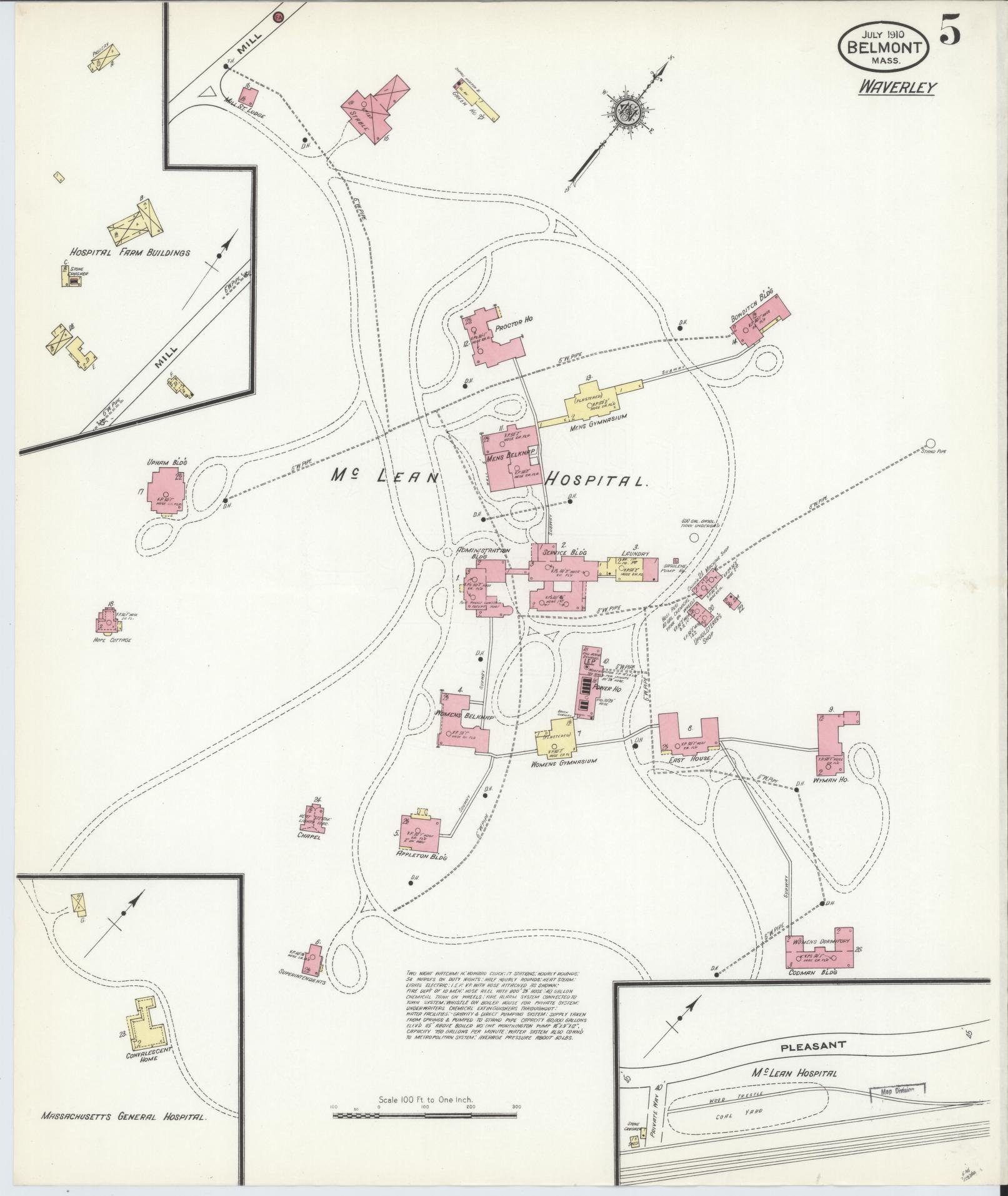 Sanborn Fire Insurance Map from Belmont, Middlesex County, Massachusetts (1910), Sheet #0005 - Historic Sanborn Fire Insurance Map Print, vintage old map wall art, antique decor, genealogy gift, Massachusetts Massachusetts map