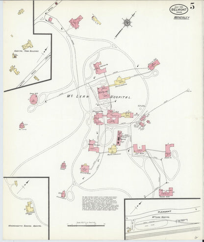 Sanborn Fire Insurance Map from Belmont, Middlesex County, Massachusetts (1910), Sheet #0005 - Historic Sanborn Fire Insurance Map Print, vintage old map wall art, antique decor, genealogy gift, Massachusetts Massachusetts map