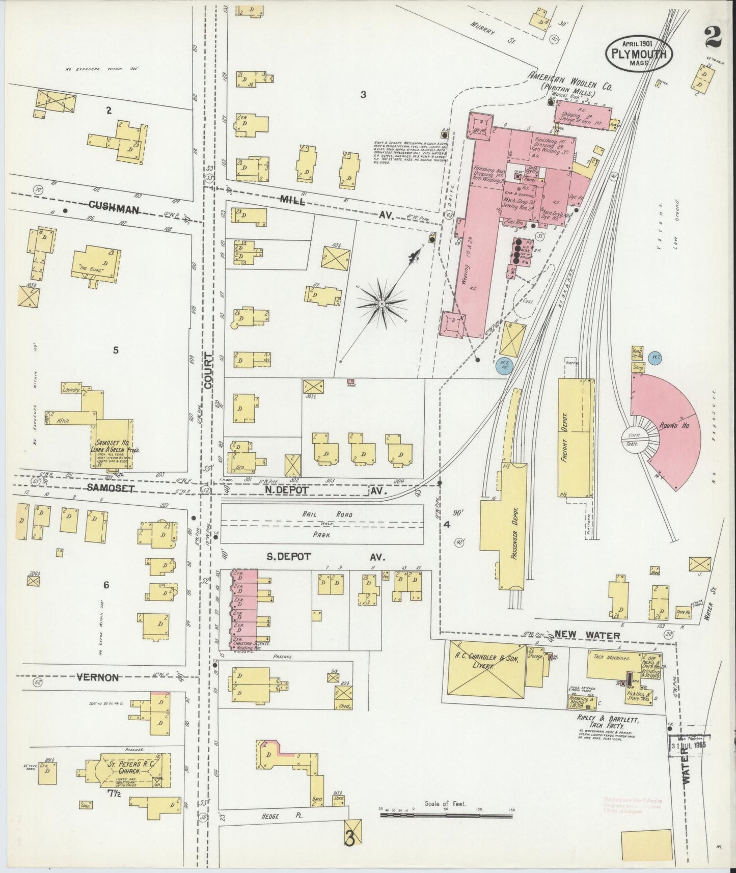 Sanborn Fire Insurance Map from Plymouth, Plymouth County, Massachusetts (1901), Sheet #0002 - Complete Map Set gallery image, historic Sanborn map, vintage wall art, Massachusetts Massachusetts